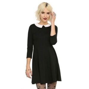 Hot Topic Wednesday Addams Black Skater Dress White Peter Pan Collar Goth SM
